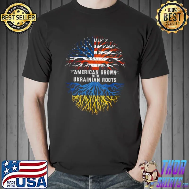 American Grown With Ukrainian Roots Ukraine Flag Usa T-Shirt