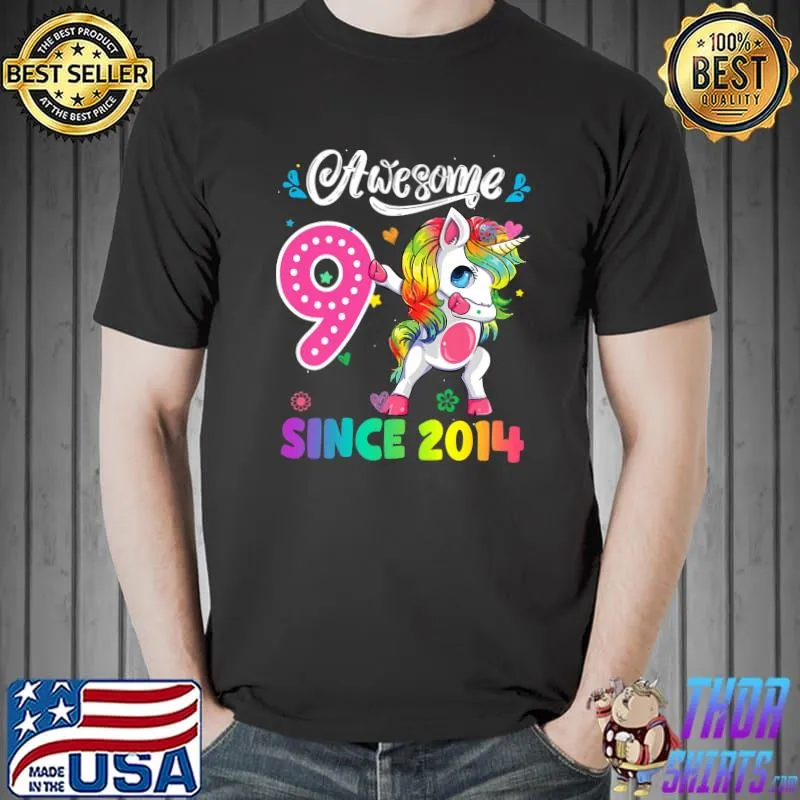 Awesome Since 2014 Dabbing Unicorn 9th Birthday 9 Years Old Tye Die T-Shirt