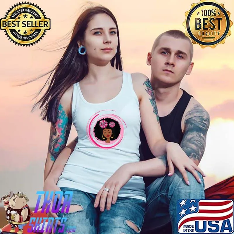 Breast Cancer Pink Black African American Sunflower Women T-Shirt Tank Top