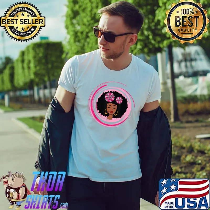 Breast Cancer Pink Black African American Sunflower Women T-Shirt