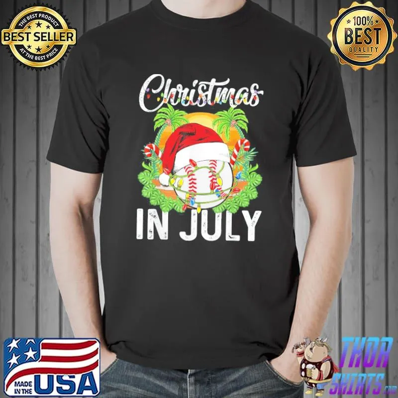 Christmas in july baseball santa hat summer shirt