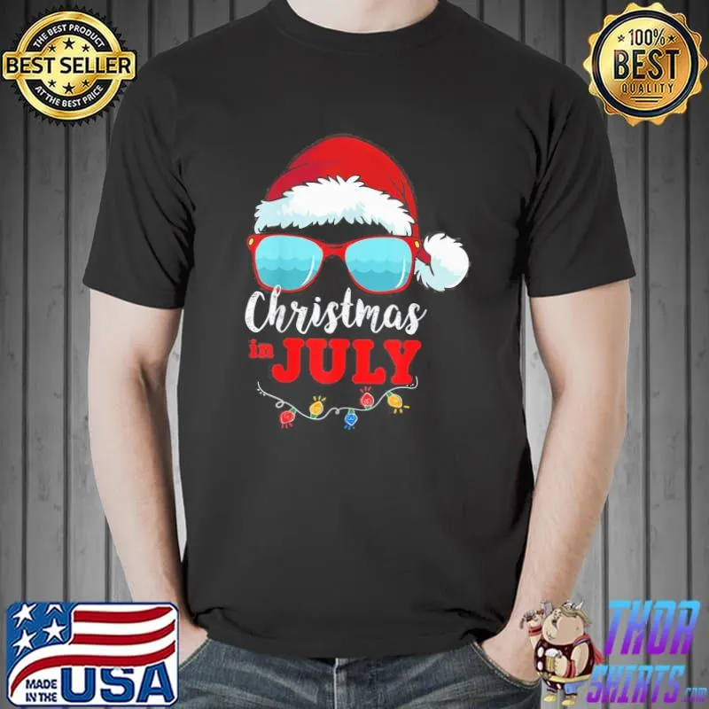 Christmas in july santa hat sunglasses shirt