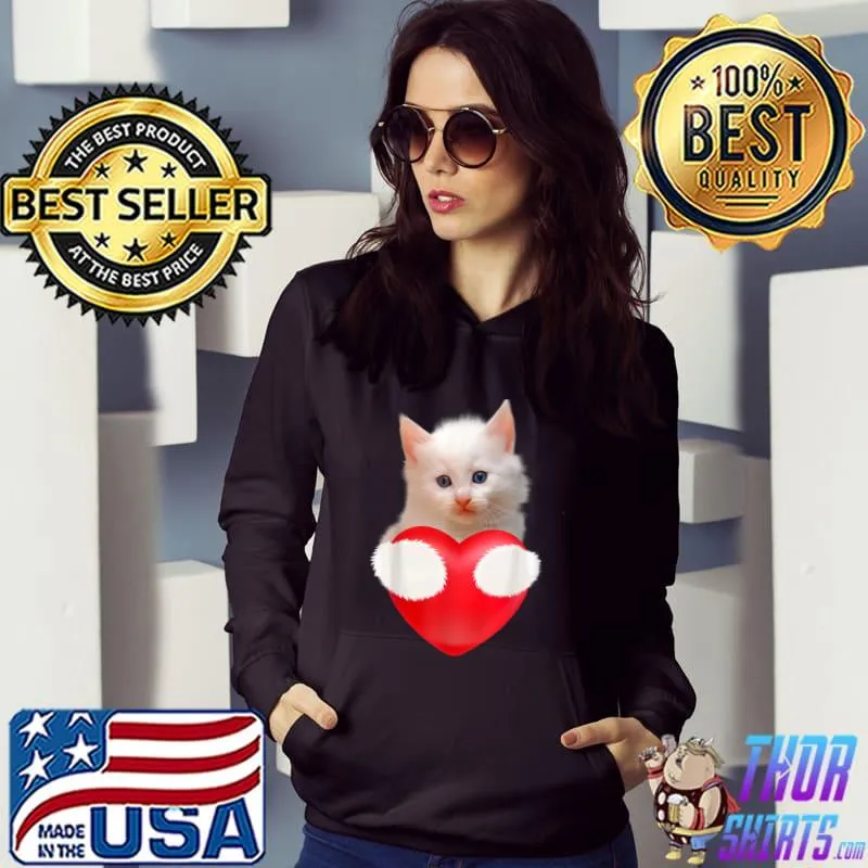 Cut Kitten Hugging A Heart T-Shirt Hoodie