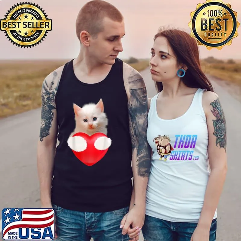 Cut Kitten Hugging A Heart T-Shirt Tank Top