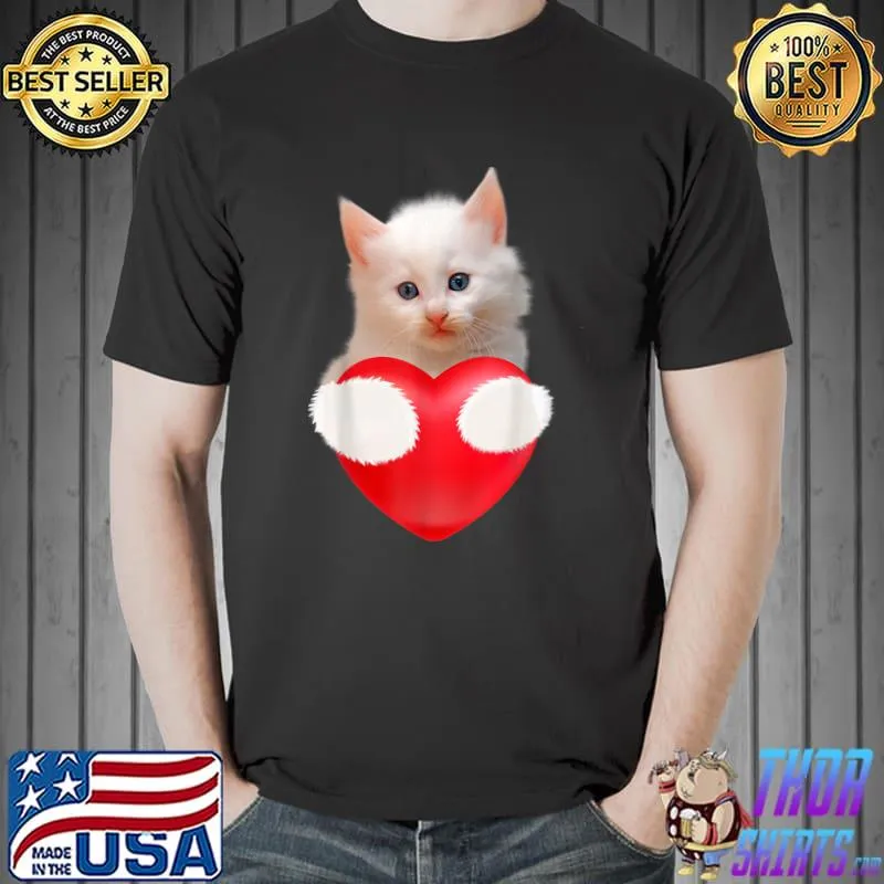 Cut Kitten Hugging A Heart T-Shirt