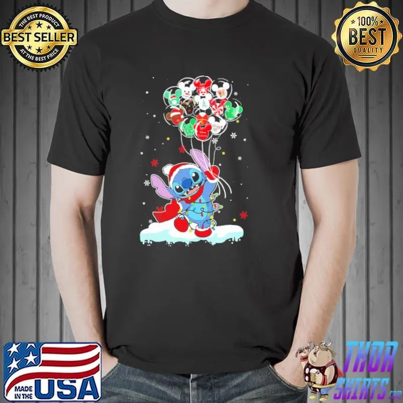 Cute stitch hold balloons christmas Star wars shirt