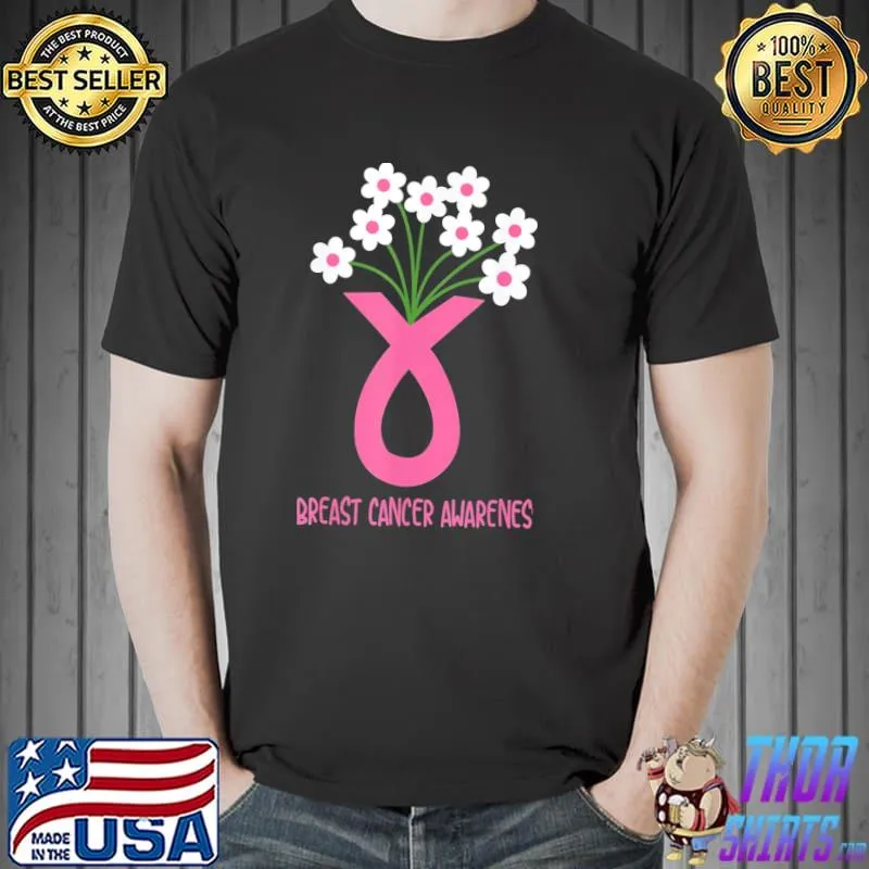 Flower jar pink ribbon breast cancer awareness month shirt