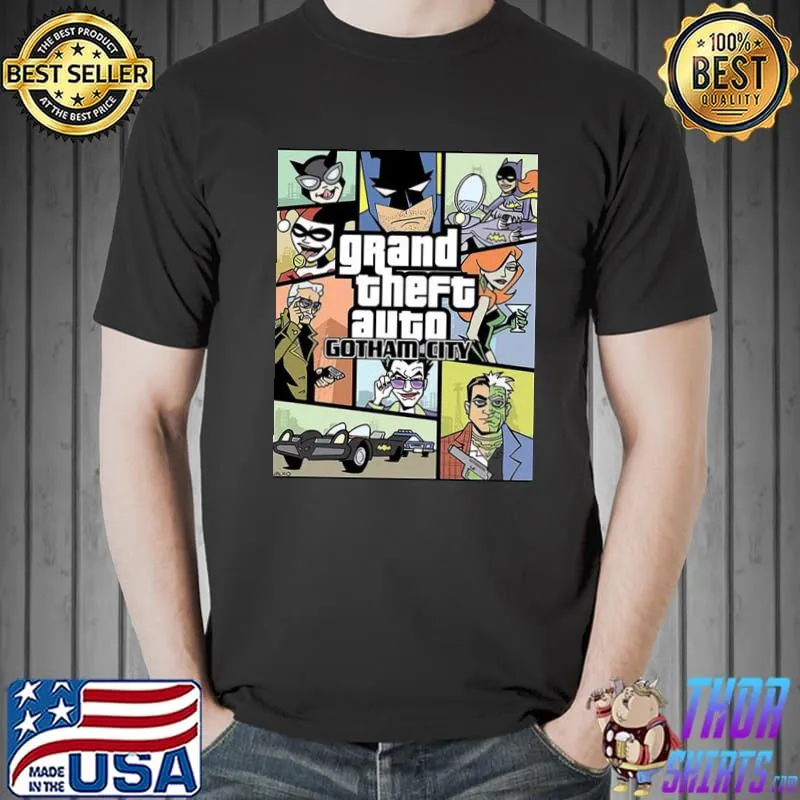 Gotham city batman harley quinn design inspired by grand theft auto shirt