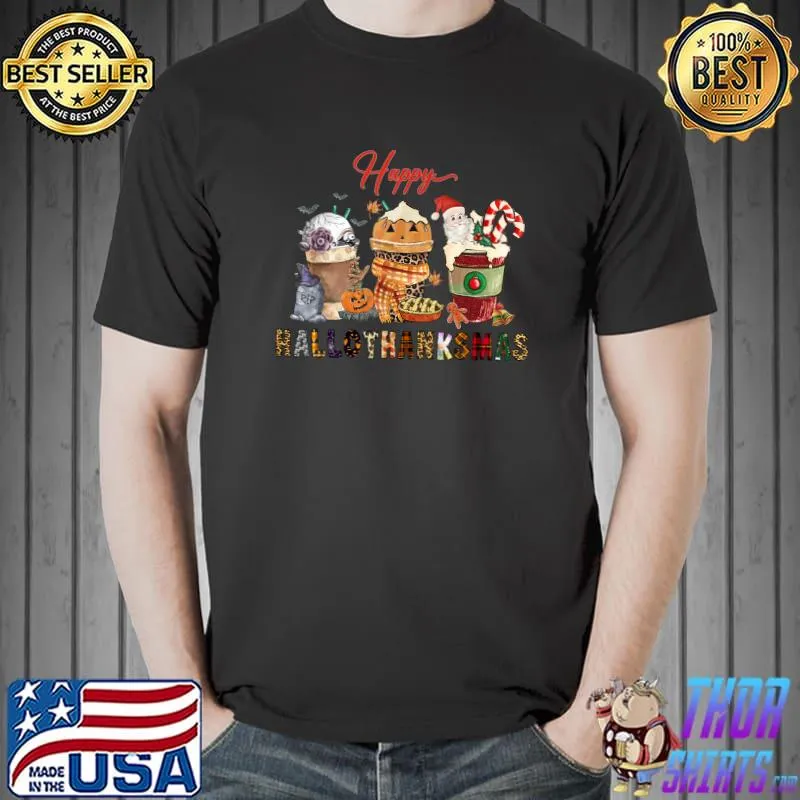 Happy Hallothanksmas Halloween Thanksgiving Christmas Cocoa T-Shirt