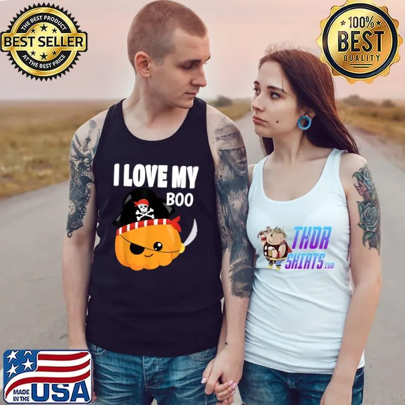 I Love My Boo Halloween Pumpkin Pirate With A Sword T-Shirt Tank Top