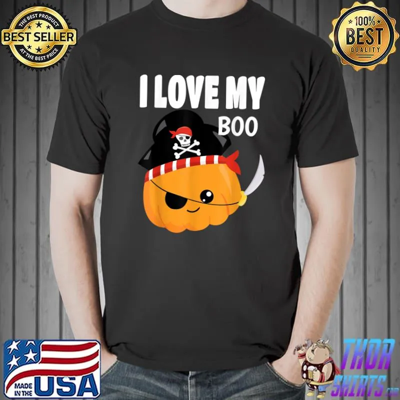 I Love My Boo Halloween Pumpkin Pirate With A Sword T-Shirt
