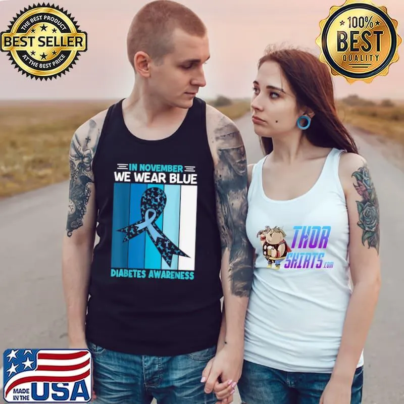 In November We Wear Blue Ribbon Vintage Diabetes Awareness T-Shirt Tank Top