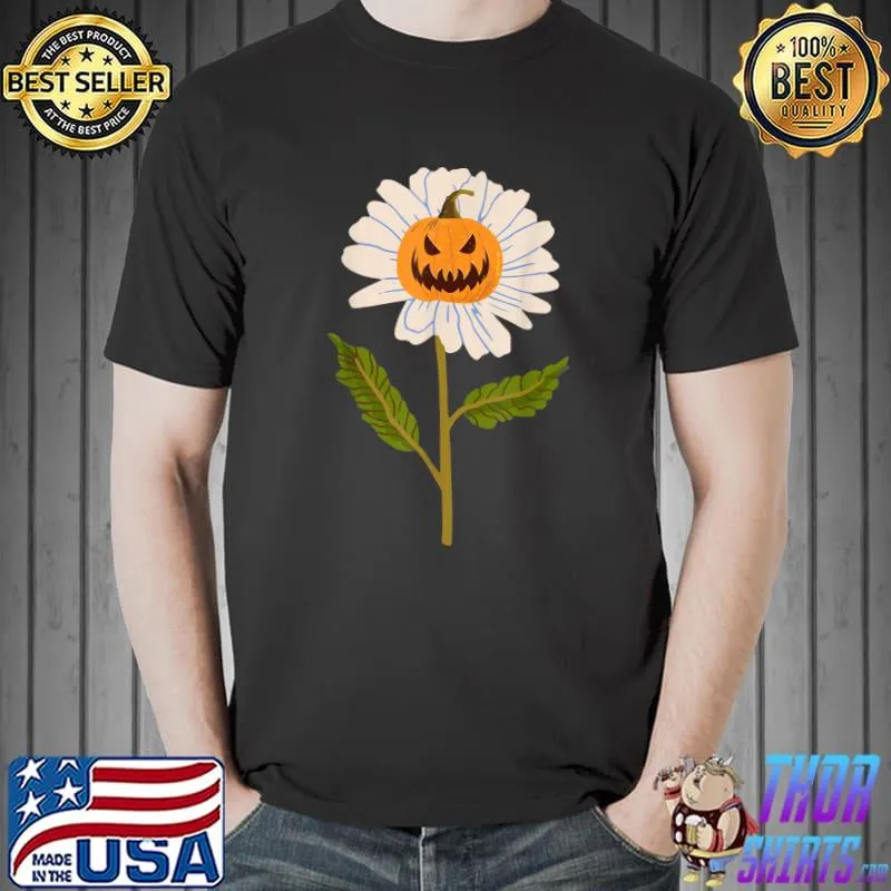 Jack O Lantern Halloween Pumpkin Daisy Flower T-Shirt
