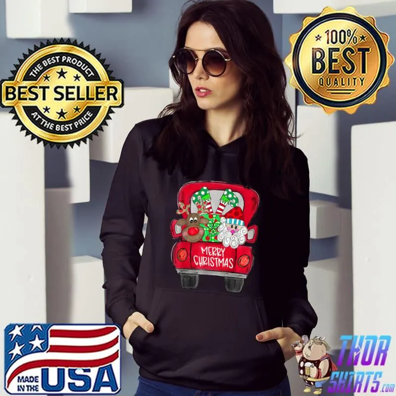 Merry Christmas Santa Elf Reindeer Truck Snow Xmas Pajamas T-Shirt Hoodie