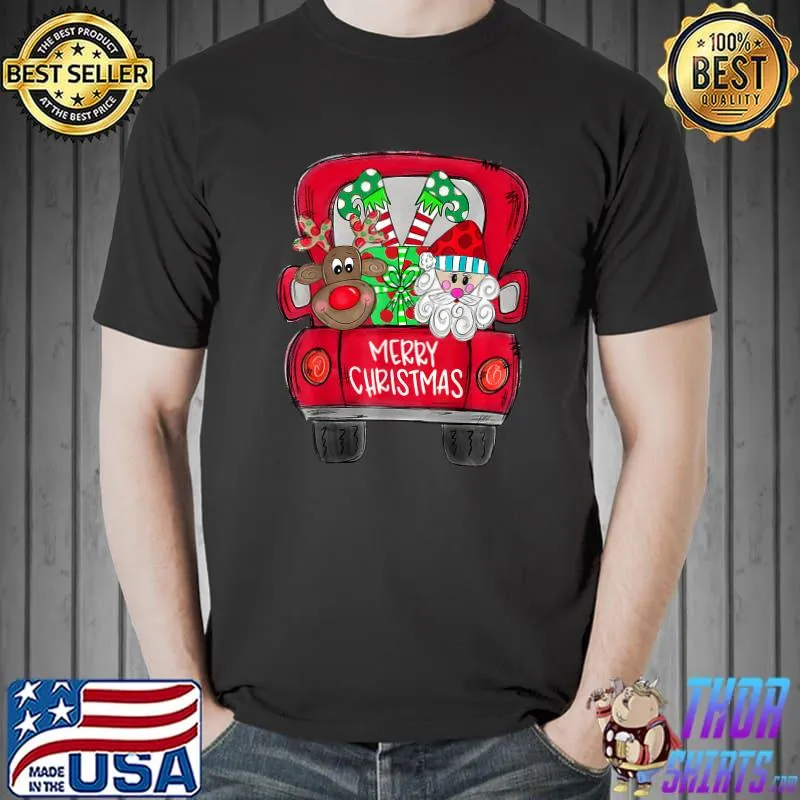 Merry Christmas Santa Elf Reindeer Truck Snow Xmas Pajamas T-Shirt