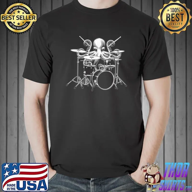 Octopus sea animals playing drum T-Shirt