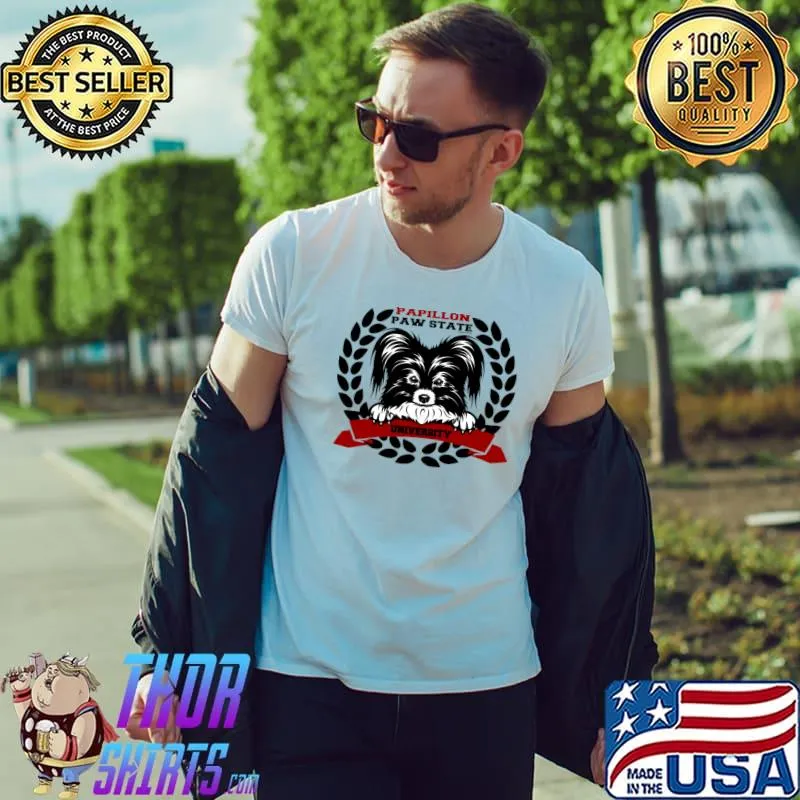 Papillon Dog Breed Paw State University Crest T-Shirt