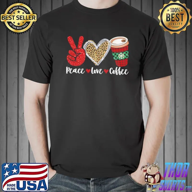Peace love coffee drink christmas leopard heart pajamas funny christmas shirt