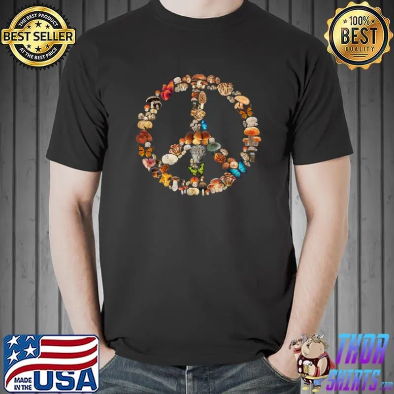 Peace Sign Love 60s 70s Mushroom Lover Hippie Costume T-Shirt