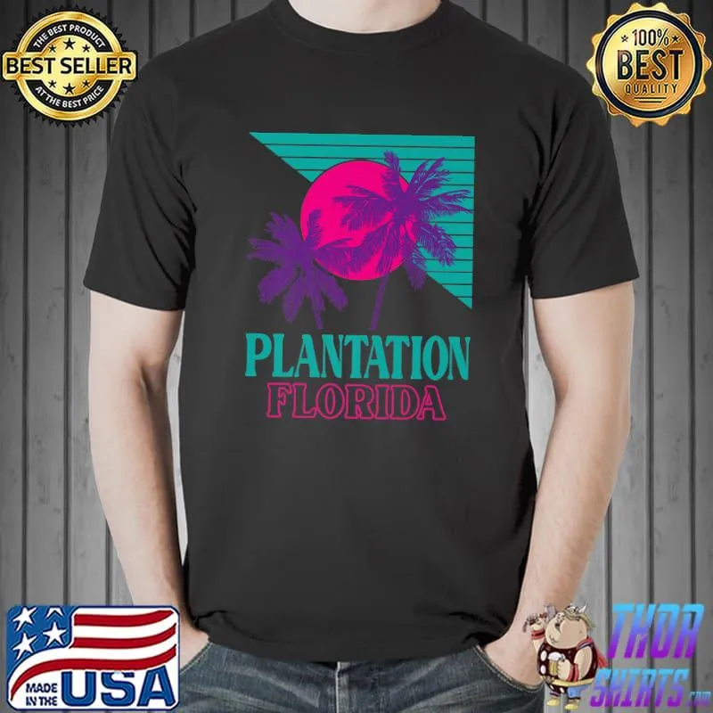 Plantation Florida Moon And Palm Tree Vacation T-Shirt
