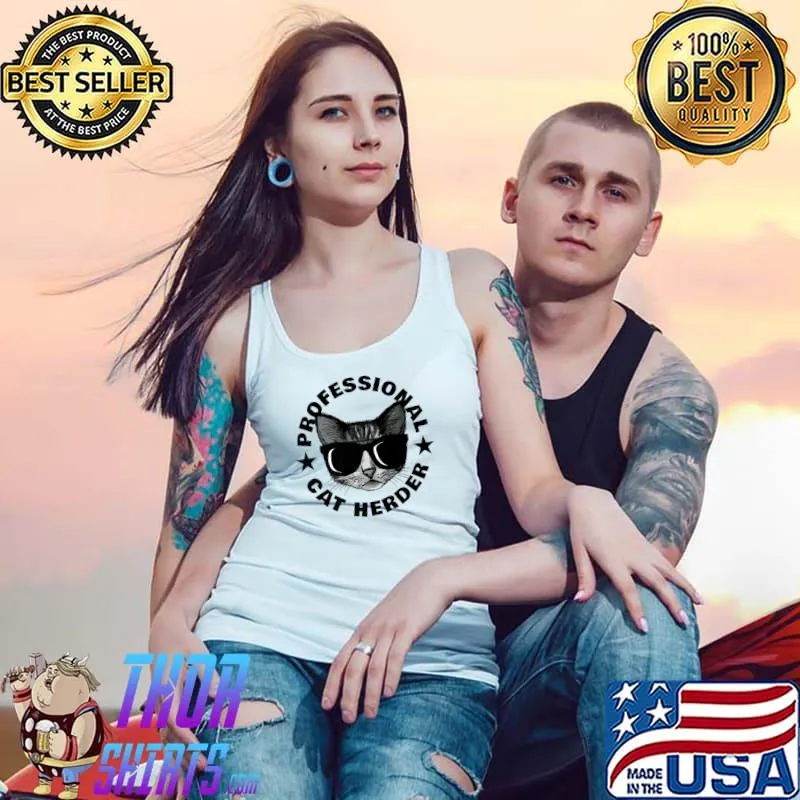 Professional Cat Herder With Sunglass Black Stars T-Shirt Tank Top