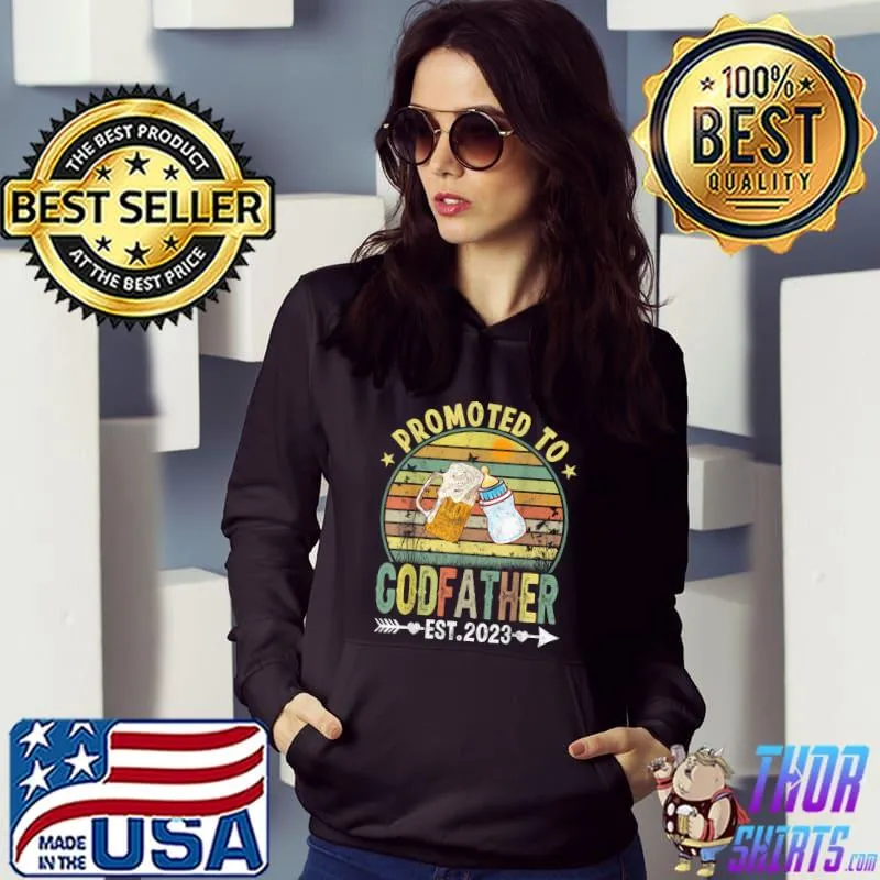 Promoted To Godfather Est 2023 Beer And Milk Vintage New Fathers Day T-Shirt Hoodie