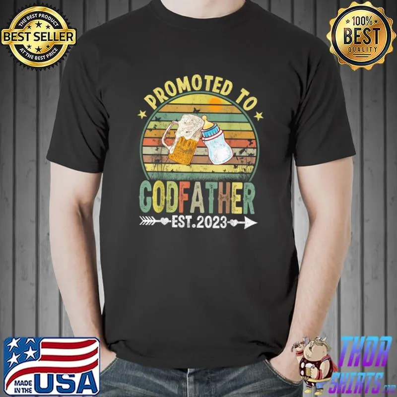 Promoted To Godfather Est 2023 Beer And Milk Vintage New Fathers Day T-Shirt