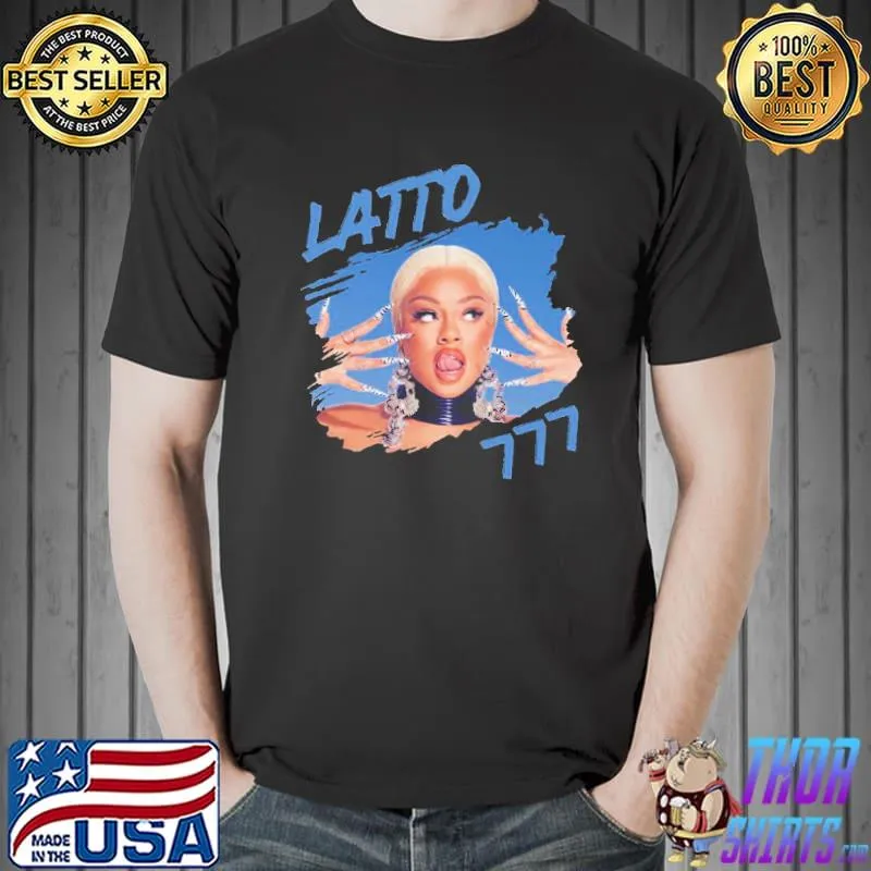 Rap music latto photo with text blue 777 shirt