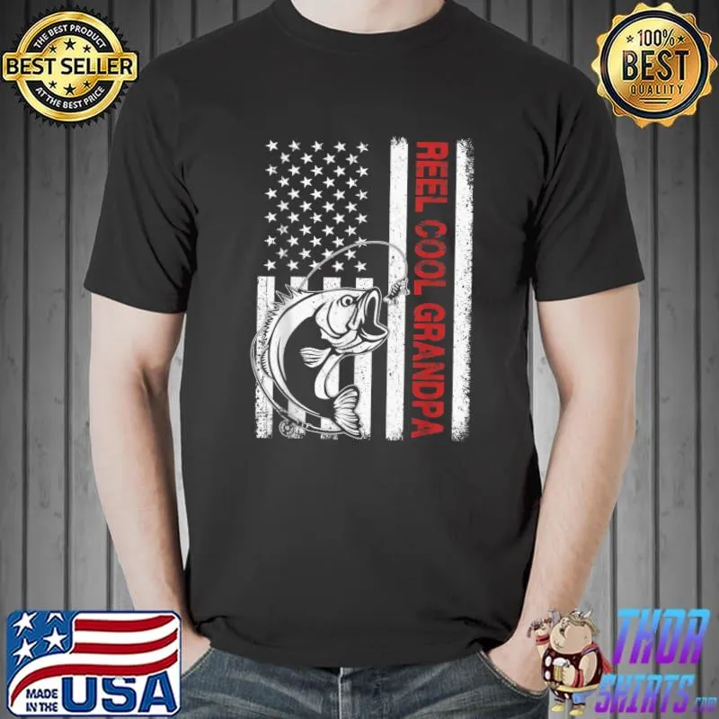 Reel Cool Grandpa American Flag Fishing Father's Day T-Shirt
