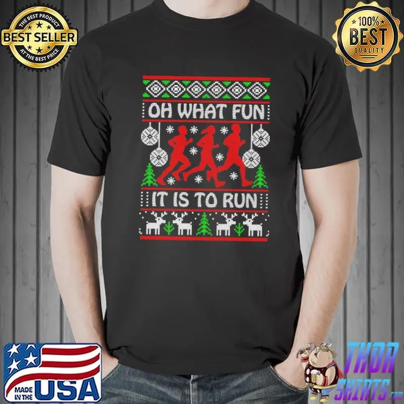 Running christmas gift idea what fun it is to run funny ugly christmas shirt