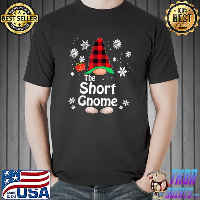 Short Gnome Buffalo Plaid Matching Family Christmas Pajama T-Shirt