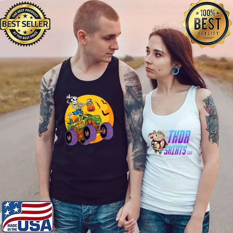 Skeleton Monster Truck Trick Treat Halloween Monster Truck Moon T-Shirt Tank Top