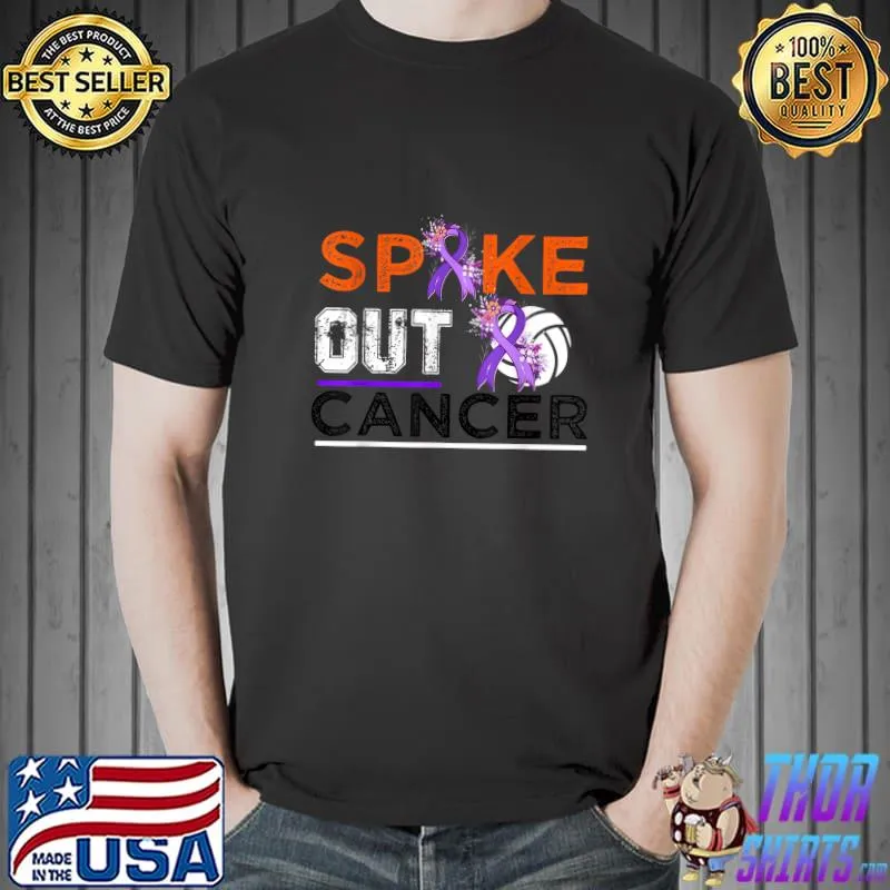 Spike Out Cancer Volleyball Player Breast Cancer Awareness Flowers T-Shirt