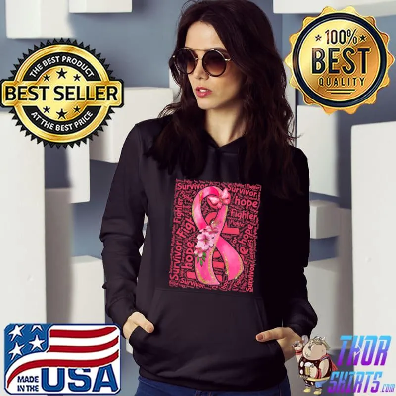 Survivor Hope Fighter Pink October Breast Cancer Awareness Flower T-Shirt Hoodie