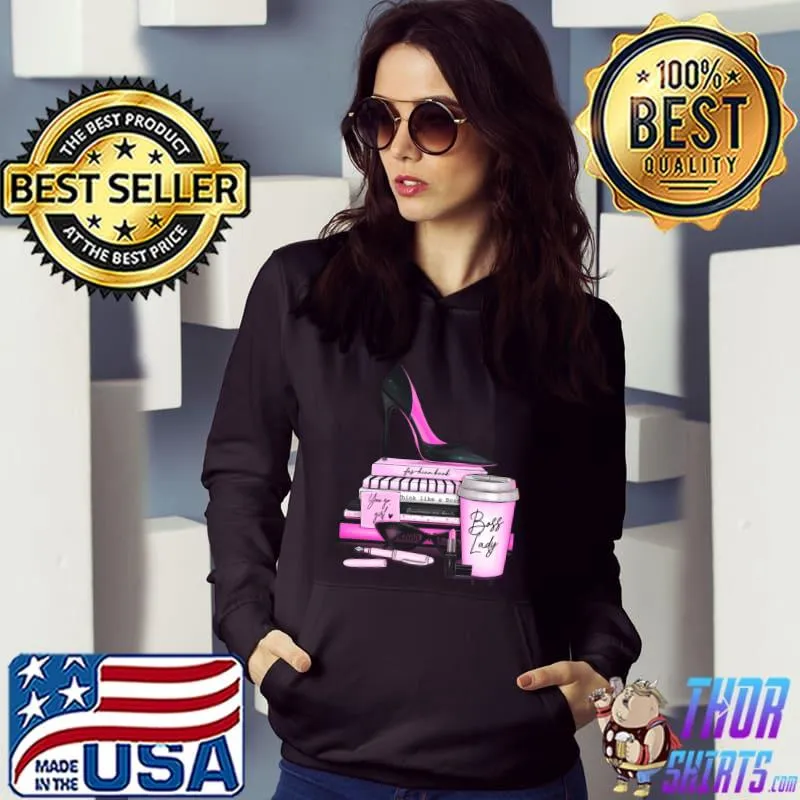 Boss Lady Shoes Book High Heel Coffee Pink T-Shirt Hoodie