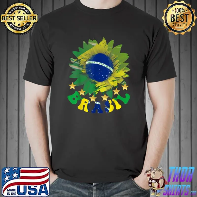 Brasil sunflower flag brazil soccer futebol national day stars T-Shirt
