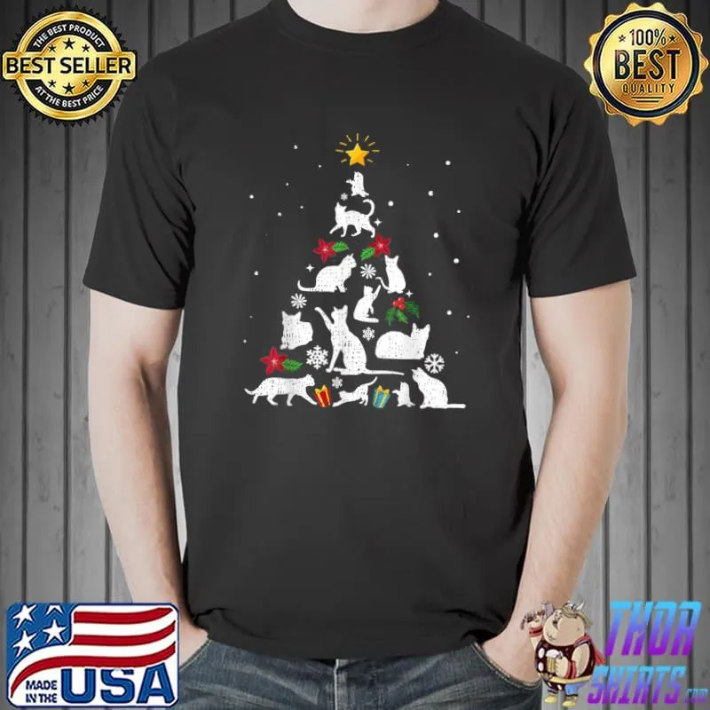 Cat Christmas Tree Lights Santa Kitten Led Light T-Shirt