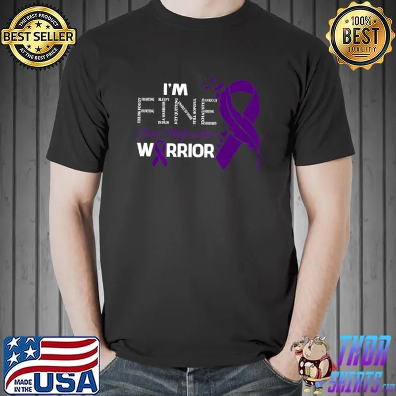 Chiari Malformation Warrior I'm Fine Feather Ribbon Bird T-Shirt