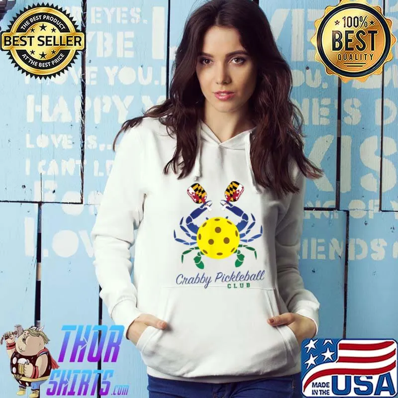 Crabby Pickleball Club Logo Sport Lover T-Shirt Hoodie