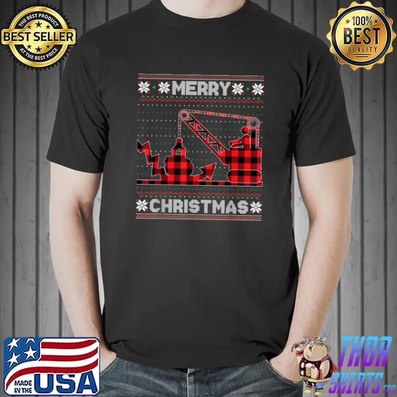 Crane Operator Merry Christmas Red Plaid Xmas Ugly Sweater Party T-Shirt