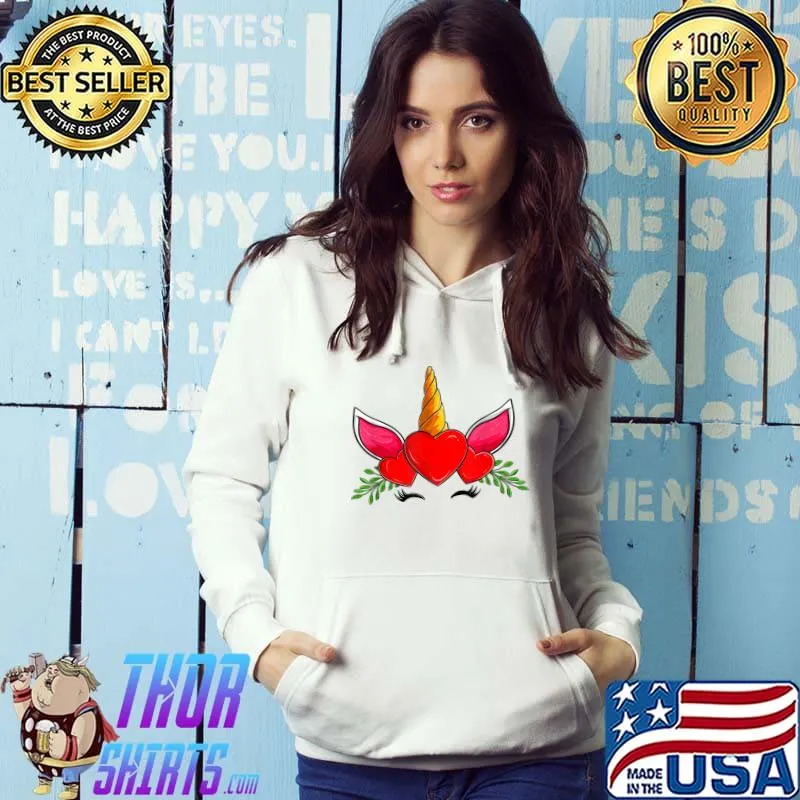 Cute Heart Unicorn Face Valentines Day 2023 T-Shirt Hoodie