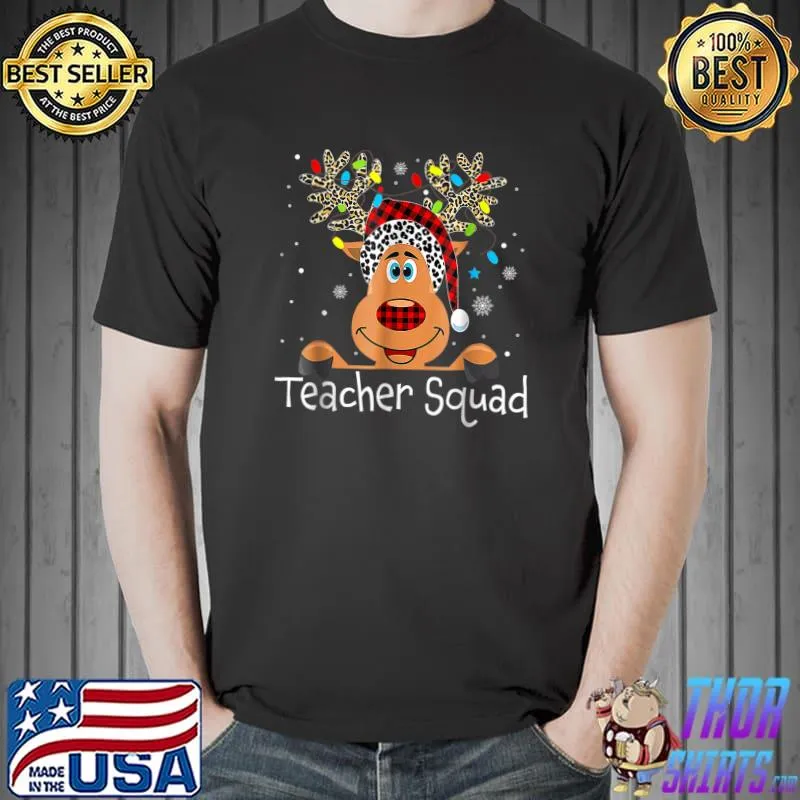 Cute Leopard Reindeer Teacher Squad Teacher Holiday T-Shirt