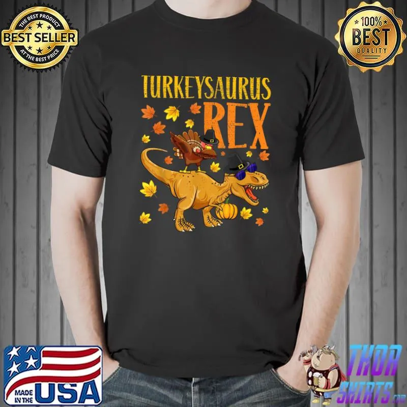 Dinosaur Thanksgiving Boys Turkey Dabbing Saurus T rex Pumpkin Autumn Fall T-Shirt