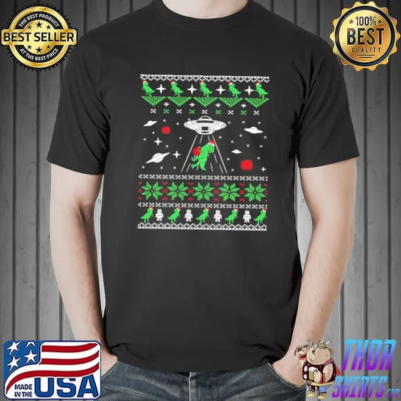 Dinosaur ugly christmas alien ufo trex classic shirt