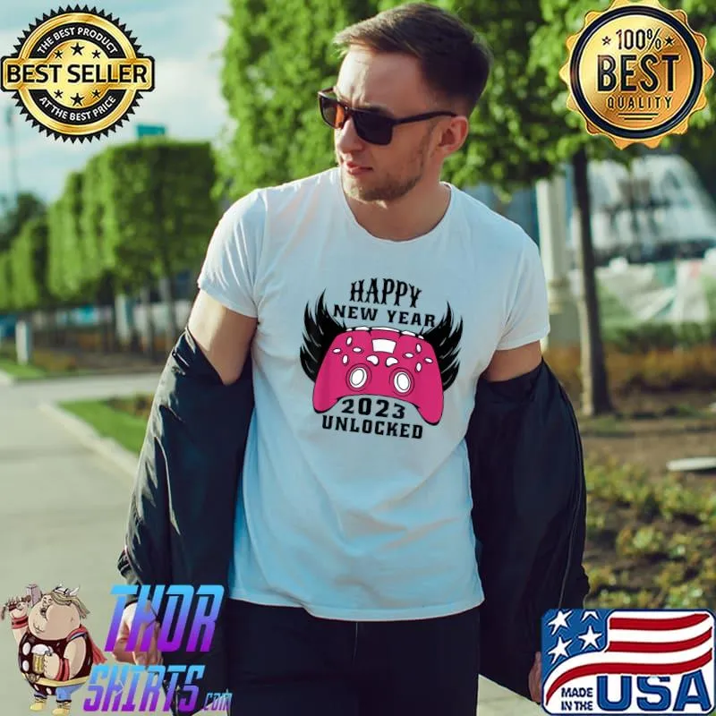 Happy New Year 2023 Unlocked Gamer Girl Eve Party Video Game Wings T-Shirt