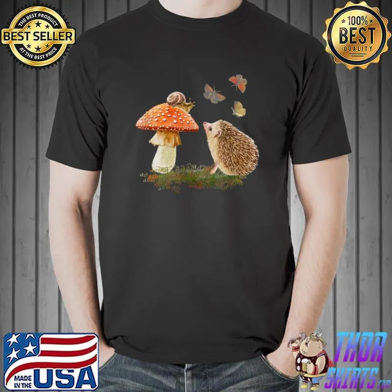 Hedgehog Snail Butterflies And Mushroom Zen Chilling T-Shirt