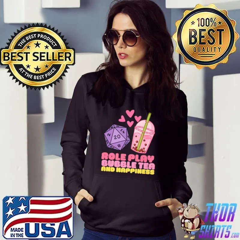 Kawaii Role Playing Bubble Tea And Happiness 20 Sided Dice Hearts T-Shirt Hoodie