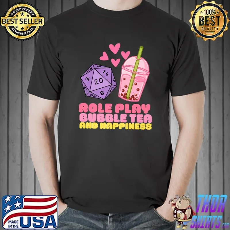 Kawaii Role Playing Bubble Tea And Happiness 20 Sided Dice Hearts T-Shirt