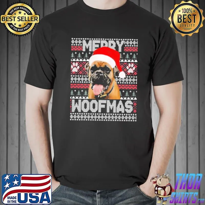 Merry woofmas cute Boxer with santa hat christmas trending shirt