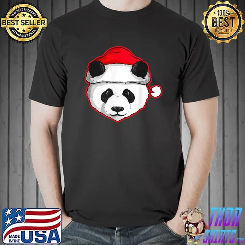 Panda With Santas Hat For Christmas T-Shirt